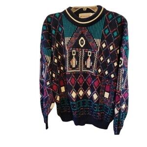 MCGREGOR SIZE LARGE VINTAGE CREW NECK SWEATER, ABSTRACT DESIGN, LONG SLE…